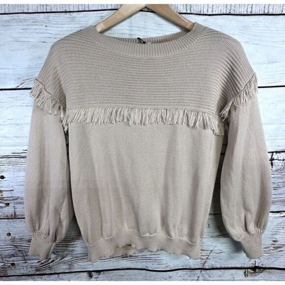 Grace & Karma Sweater WOMENS SMALL Beige Cream Tan NEW‎ Fringe Chunky Knit